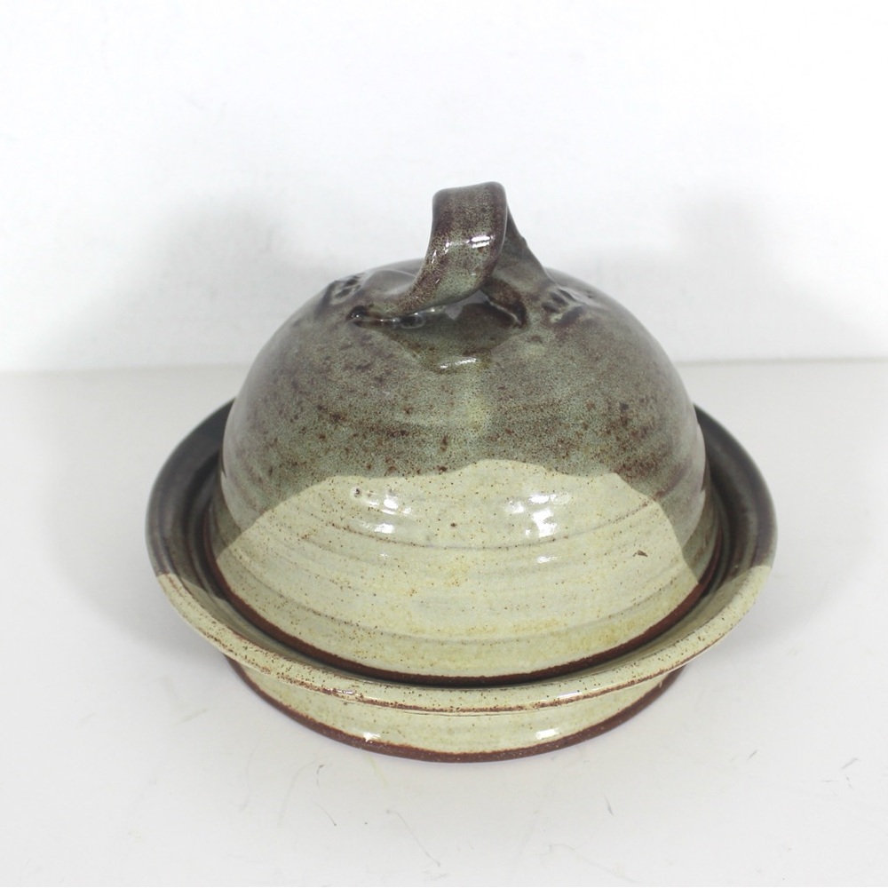 Vintage Covered Studio Pottery Dish, Boho Lidded Butter Dish, Ceramic Cheese